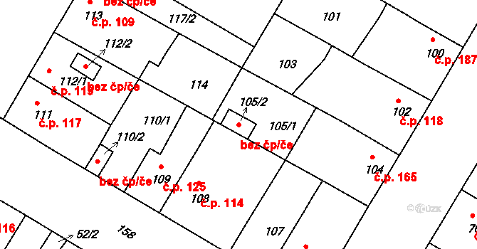 Plzeň 48426903 na parcele st. 105/2 v KÚ Radčice u Plzně, Katastrální mapa