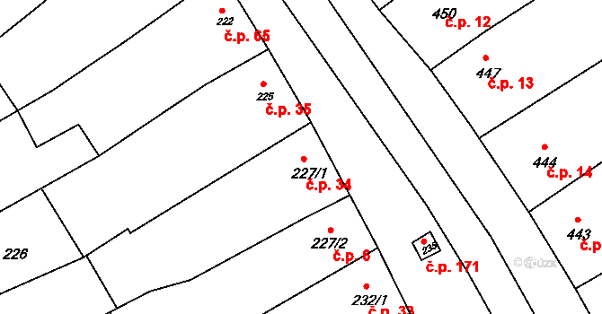 Zbýšov 34 na parcele st. 227/1 v KÚ Zbýšov, Katastrální mapa