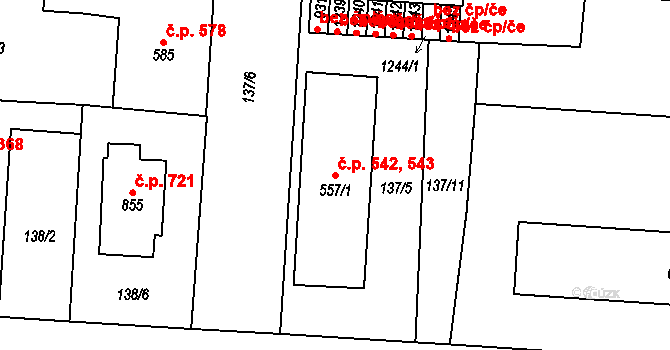 Slatiňany 542,543 na parcele st. 557/1 v KÚ Slatiňany, Katastrální mapa