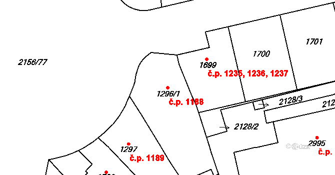 Choceň 1188 na parcele st. 1296/1 v KÚ Choceň, Katastrální mapa