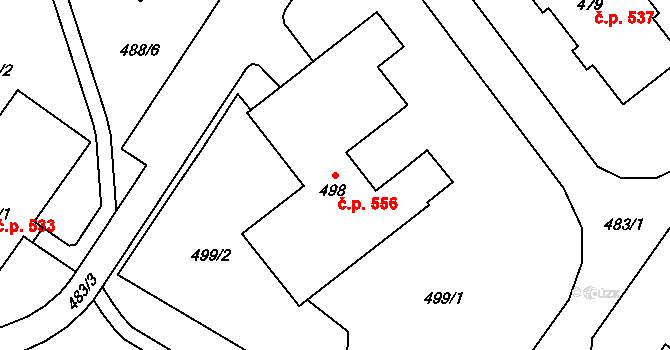 Rapotín 556 na parcele st. 498 v KÚ Rapotín, Katastrální mapa
