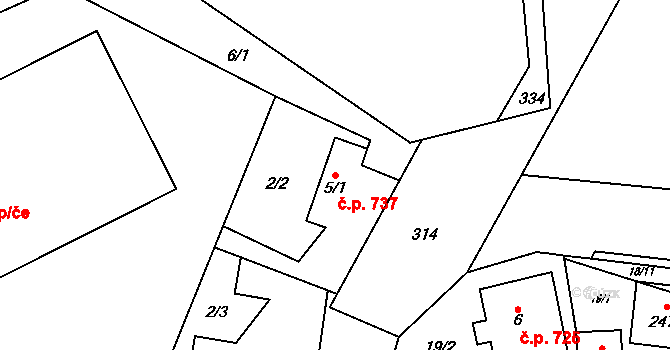 Kostelec nad Labem 737 na parcele st. 5/1 v KÚ Rudeč, Katastrální mapa