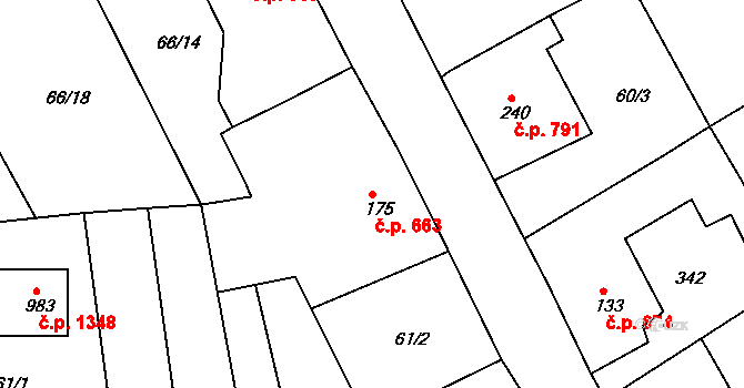 Rudná 663 na parcele st. 175 v KÚ Hořelice, Katastrální mapa