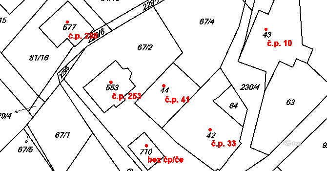 Řitka 41 na parcele st. 44 v KÚ Řitka, Katastrální mapa