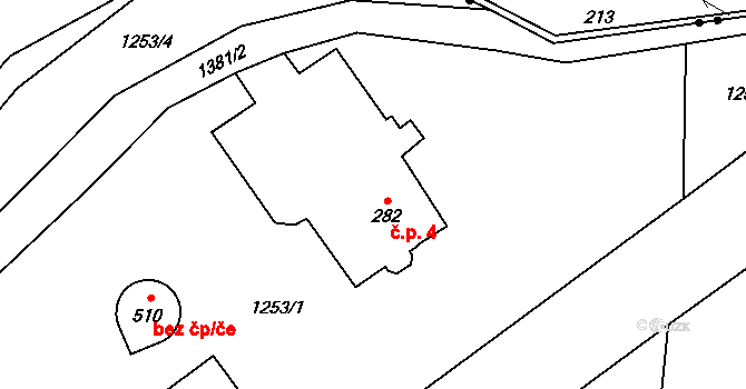 Hillův Mlýn 4, Kytlice na parcele st. 282 v KÚ Falknov, Katastrální mapa