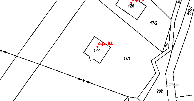 Bukovice 84, Písařov na parcele st. 144 v KÚ Bukovice u Písařova, Katastrální mapa
