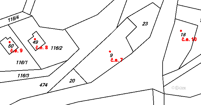 Nuzerov 7, Sušice na parcele st. 9 v KÚ Nuzerov, Katastrální mapa