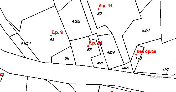 Jizbice 54, Náchod na parcele st. 63 v KÚ Jizbice u Náchoda, Katastrální mapa