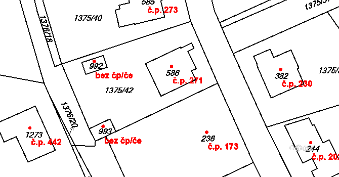 Chvaletice 271 na parcele st. 586 v KÚ Telčice, Katastrální mapa