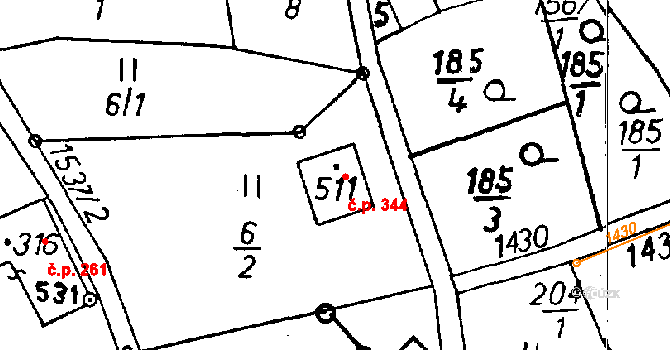 Jeřmanice 344 na parcele st. 511 v KÚ Jeřmanice, Katastrální mapa