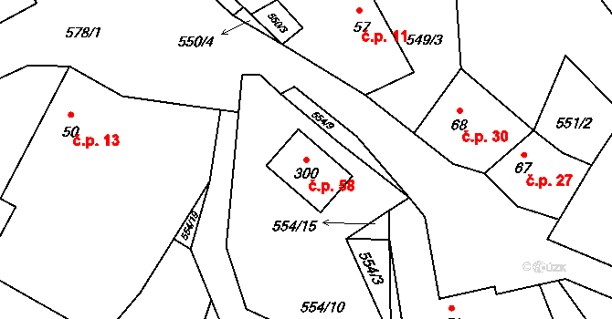 Otryby 58, Soběšín na parcele st. 300 v KÚ Soběšín, Katastrální mapa