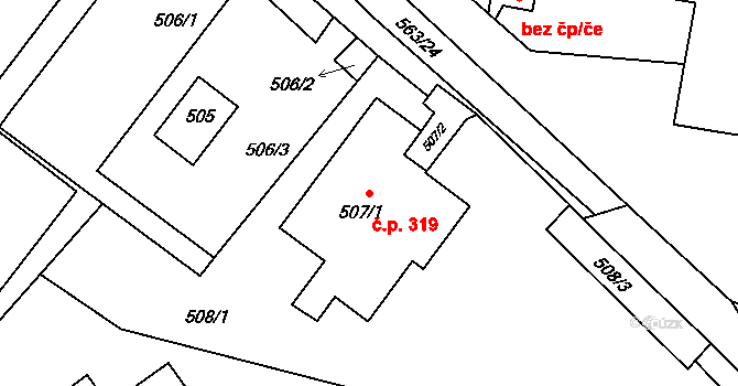 Kopřivnice 319 na parcele st. 507/1 v KÚ Kopřivnice, Katastrální mapa