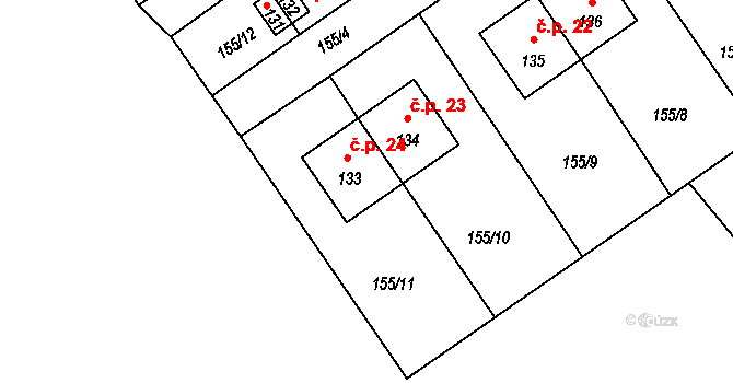 Skoronice 24, Bujanov na parcele st. 133 v KÚ Zdíky, Katastrální mapa