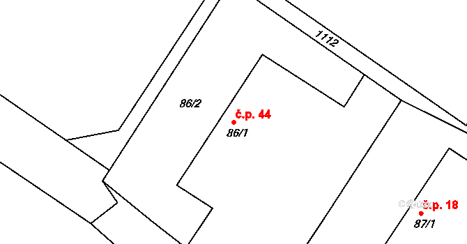 Leskovice 44 na parcele st. 86/1 v KÚ Leskovice, Katastrální mapa