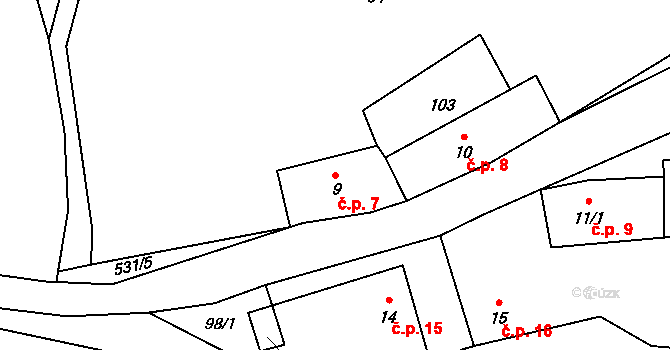 Mladotice 7, Kraselov na parcele st. 9 v KÚ Mladotice u Kraselova, Katastrální mapa