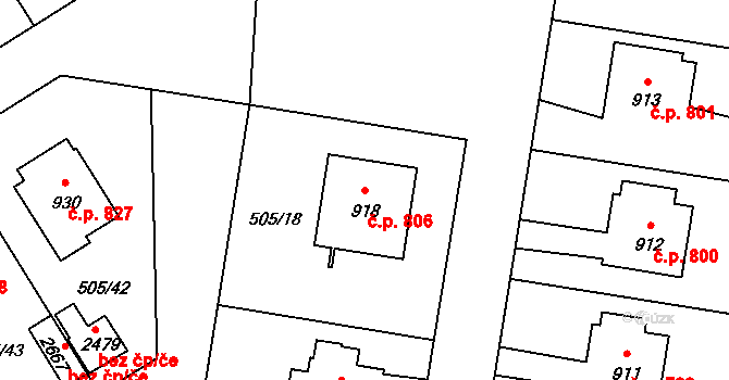 Blatná 806 na parcele st. 918 v KÚ Blatná, Katastrální mapa
