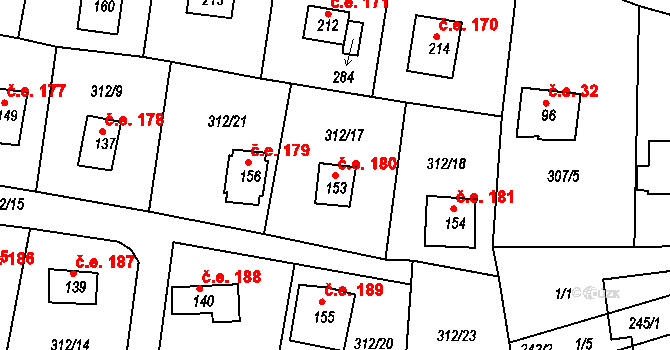 Hracholusky 180, Úlice na parcele st. 153 v KÚ Hracholusky nade Mží, Katastrální mapa
