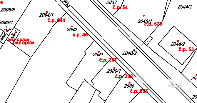 Pohořelice 367 na parcele st. 2091 v KÚ Pohořelice nad Jihlavou, Katastrální mapa