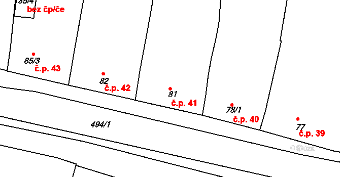 Martinice 41 na parcele st. 81 v KÚ Martinice u Holešova, Katastrální mapa