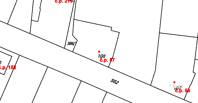 Trávník 57, Kroměříž na parcele st. 108 v KÚ Trávník, Katastrální mapa