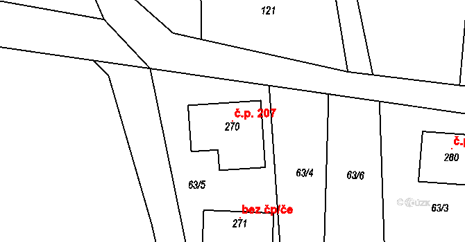 Jíkev 207 na parcele st. 270 v KÚ Jíkev, Katastrální mapa