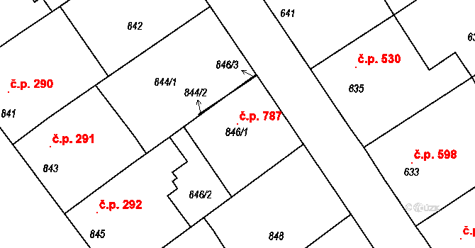 Vacenovice 787 na parcele st. 846/1 v KÚ Vacenovice u Kyjova, Katastrální mapa