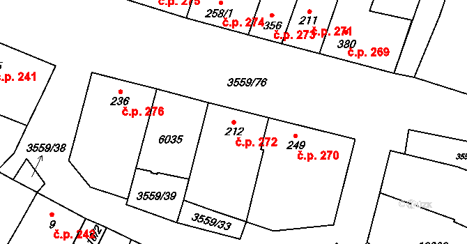 Hrabětice 272 na parcele st. 212 v KÚ Hrabětice, Katastrální mapa