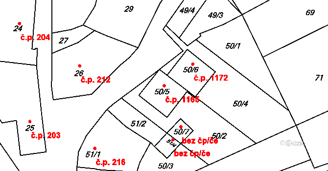 Miroslav 1165 na parcele st. 50/5 v KÚ Miroslav, Katastrální mapa