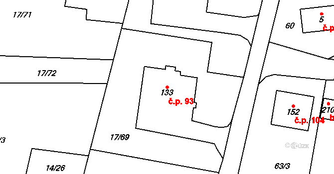 Uherčice 93 na parcele st. 133 v KÚ Uherčice u Znojma, Katastrální mapa