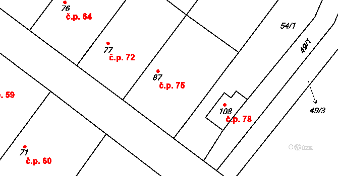 Nouzov 75, Chotěšice na parcele st. 87 v KÚ Nouzov u Dymokur, Katastrální mapa