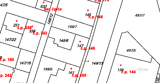 Libice nad Cidlinou 149 na parcele st. 147 v KÚ Libice nad Cidlinou, Katastrální mapa