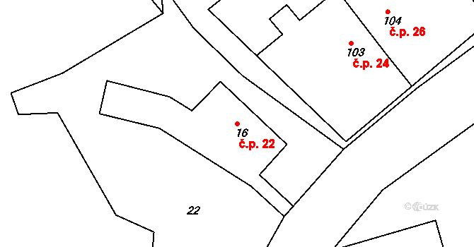 Medonosy 22 na parcele st. 16 v KÚ Medonosy, Katastrální mapa