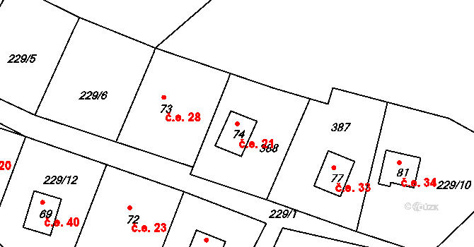 Luhov 21, Toužim na parcele st. 74 v KÚ Luhov u Toužimi, Katastrální mapa