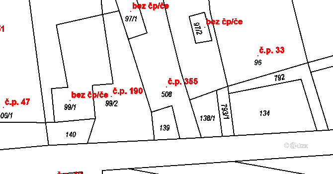 Kotvrdovice 355 na parcele st. 508 v KÚ Kotvrdovice, Katastrální mapa