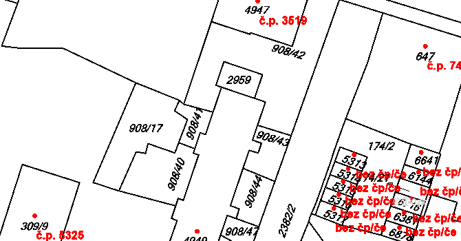 Jablonec nad Nisou 3522,3523,3524,3525 na parcele st. 4949 v KÚ Jablonec nad Nisou, Katastrální mapa