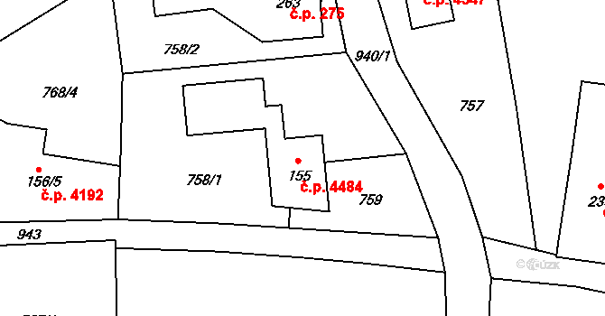 Kokonín 4484, Jablonec nad Nisou na parcele st. 155 v KÚ Kokonín, Katastrální mapa