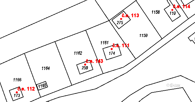 Čelina 111, Borotice na parcele st. 174 v KÚ Čelina, Katastrální mapa