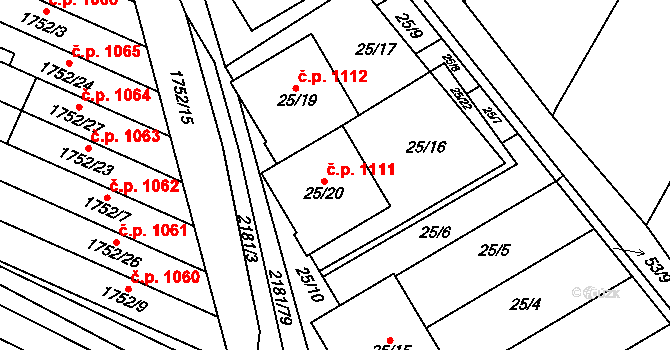 Svatobořice 1111, Svatobořice-Mistřín na parcele st. 25/20 v KÚ Svatobořice, Katastrální mapa