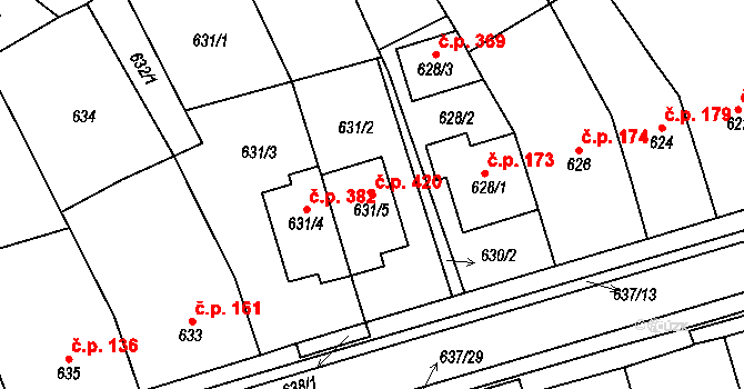 Rousínov 420 na parcele st. 631/5 v KÚ Rousínov u Vyškova, Katastrální mapa