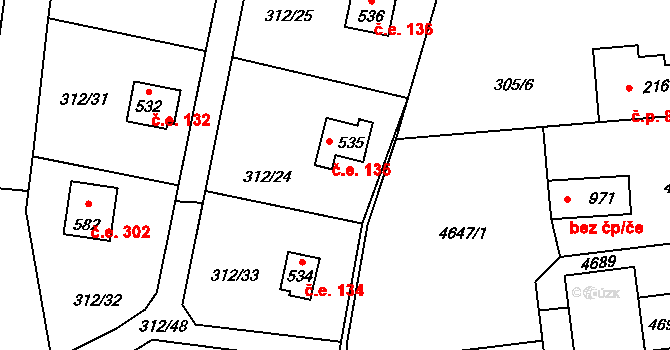 Krhanice 135 na parcele st. 535 v KÚ Krhanice, Katastrální mapa