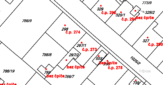 Cerhenice 273 na parcele st. 297/1 v KÚ Cerhenice, Katastrální mapa