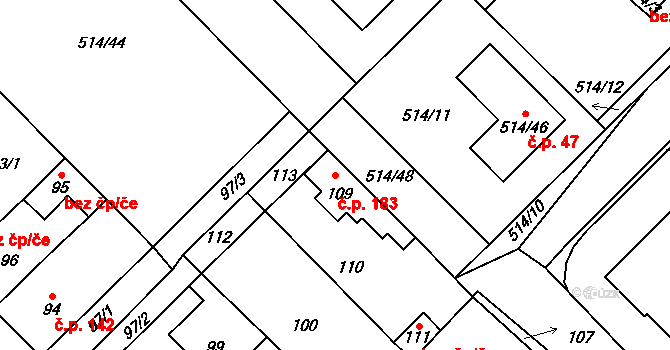 Srby 183, Tuchlovice na parcele st. 109 v KÚ Srby u Tuchlovic, Katastrální mapa