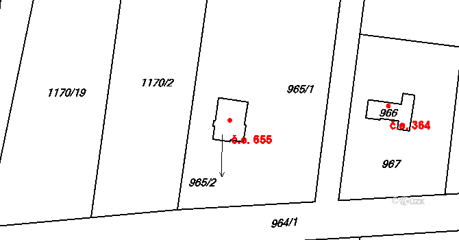 Hlásná Třebaň 655 na parcele st. 965/2 v KÚ Hlásná Třebaň, Katastrální mapa