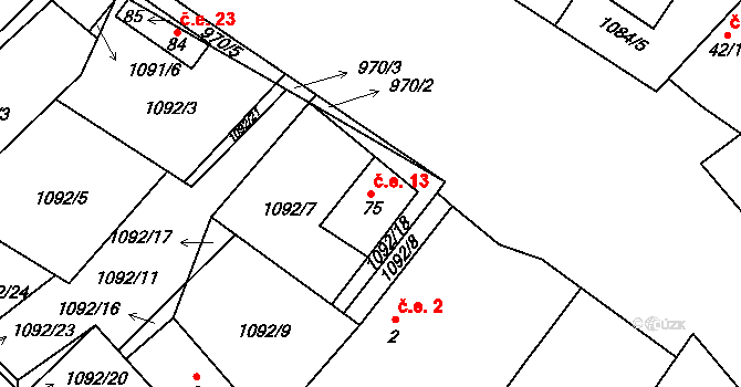 Trnobrany 13, Liběšice na parcele st. 75 v KÚ Trnobrany, Katastrální mapa
