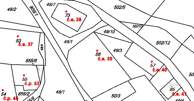 Náčkovice 39, Lovečkovice na parcele st. 56 v KÚ Náčkovice, Katastrální mapa