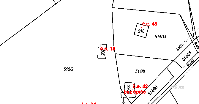 Hamr 18 na parcele st. 202 v KÚ Hamr, Katastrální mapa