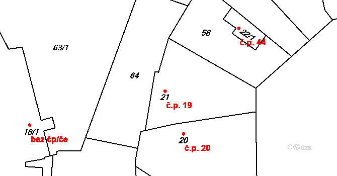 Křičov 19, Smidary na parcele st. 21 v KÚ Křičov, Katastrální mapa