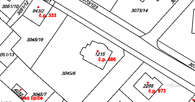 Žichlínské Předměstí 586, Lanškroun na parcele st. 1215 v KÚ Lanškroun, Katastrální mapa