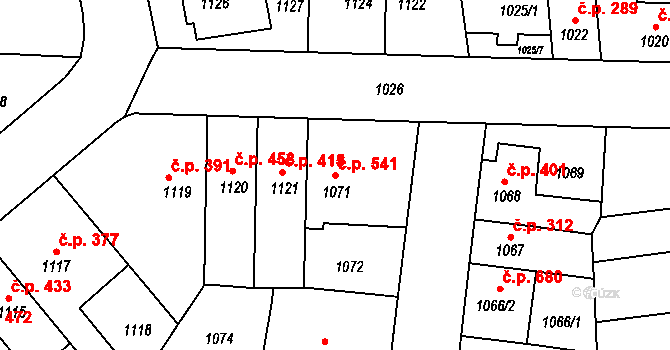 Jundrov 541, Brno na parcele st. 1071 v KÚ Jundrov, Katastrální mapa