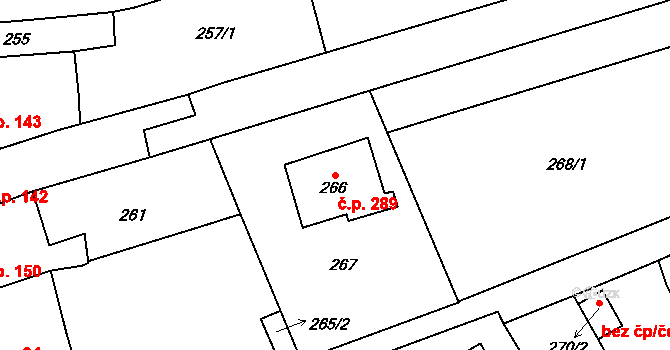 Lipůvka 289 na parcele st. 266 v KÚ Lipůvka, Katastrální mapa